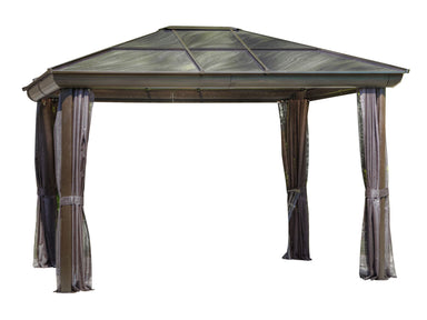 Venus 10x14 Outdoor Gazebo – Brown Polycarbonate Roof with Brown Aluminum Frame and Curtains - Main Product Picture White Background