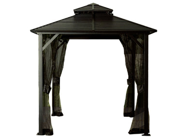 Shefford 10x10 Outdoor Gazebo – Black Aluminum Frame with Sloped Metal Roof - Main Product Picture White Background